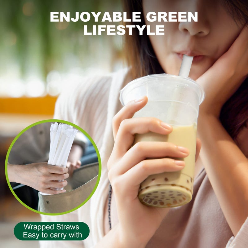 Chunspak 9 Inch Individually Wrapped Disposable White Paper Boba Straws, Bubble Tea Straws 100 Counts, 0.5"/12mm Wide - Pointed End, Extra Thick, Fat - Eco-friendly Biodegradable - Image 5